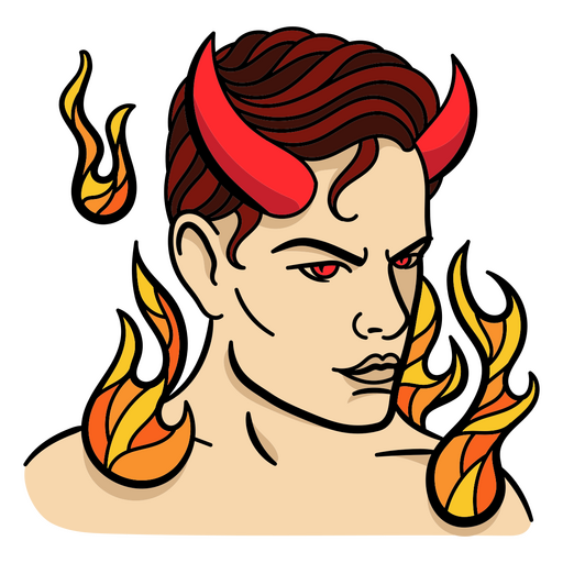 Carácter de diablo joven en llamas Diseño PNG