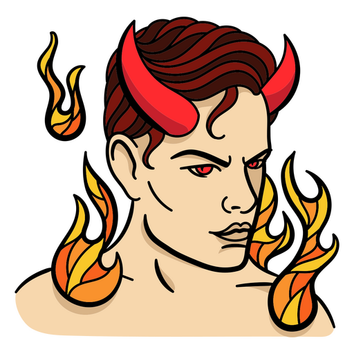 Young devil character on fire PNG Design