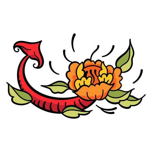 Flor con cola de diablo tatuaje tradicional Diseño PNG