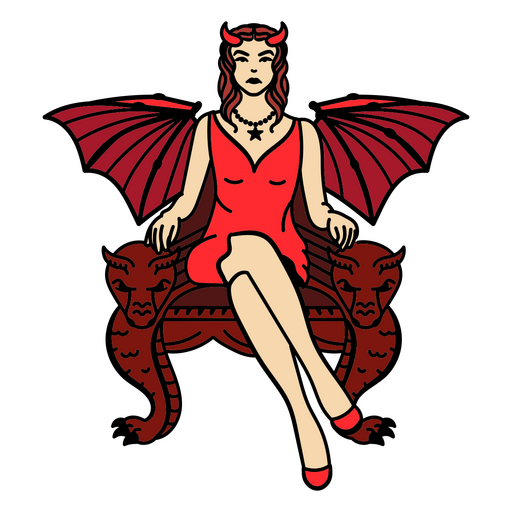 Garota do diabo sentada no trono Desenho PNG