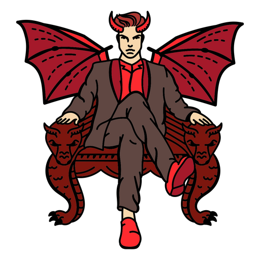 Personaje del diablo sentado en el trono. Diseño PNG
