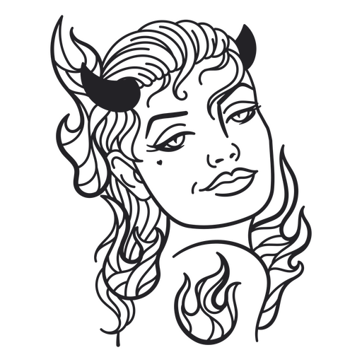 Handsome girl devil character on fire PNG Design