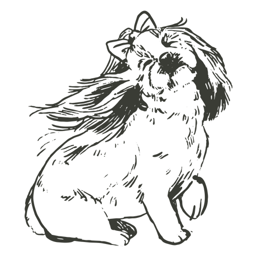 Pekingese dog with a bow hand drawn PNG Design
