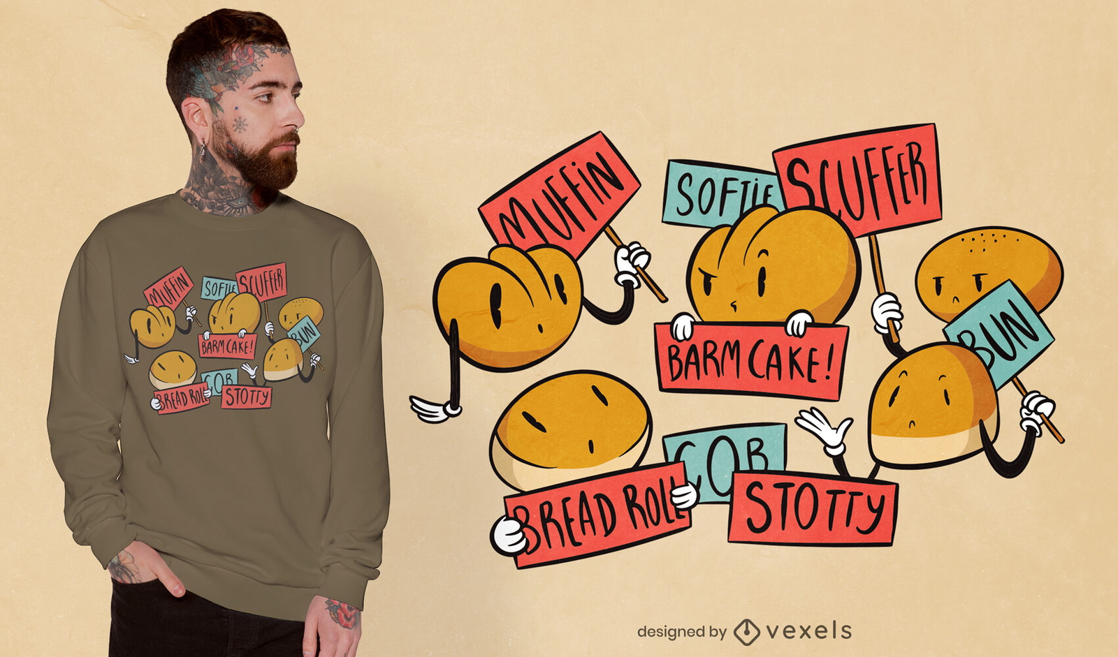 Brötchen und Brot Cartoon T-Shirt Design