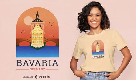 Desenho de t-shirt com paisagem da cidade da Baviera Alemanha