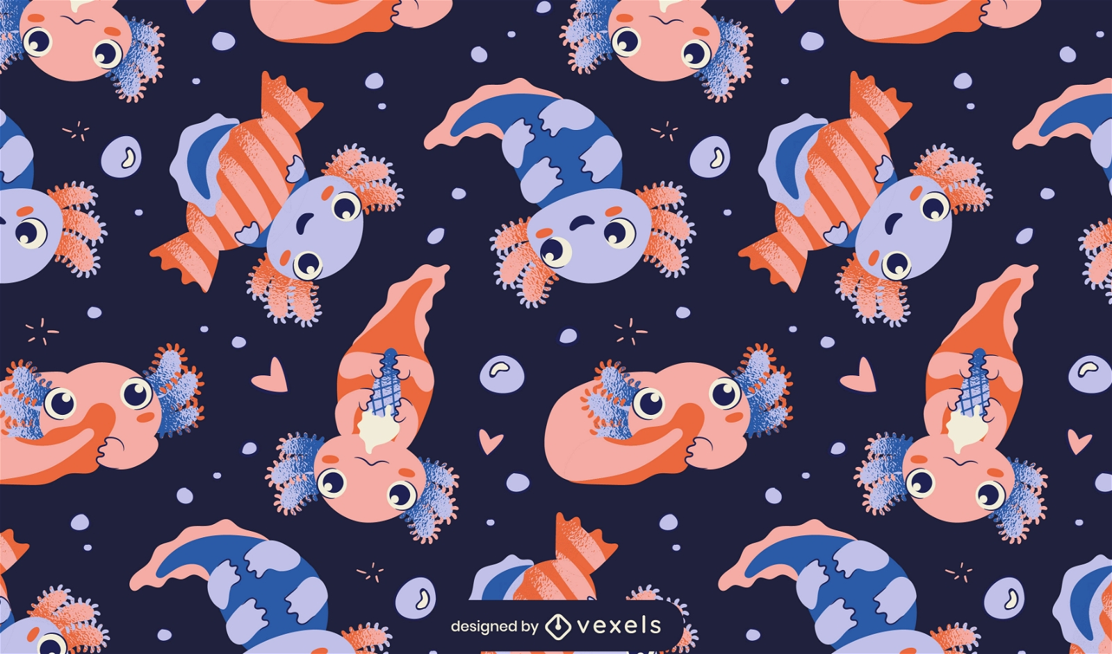 Diseño de patrón animal lindo bebé axolotl