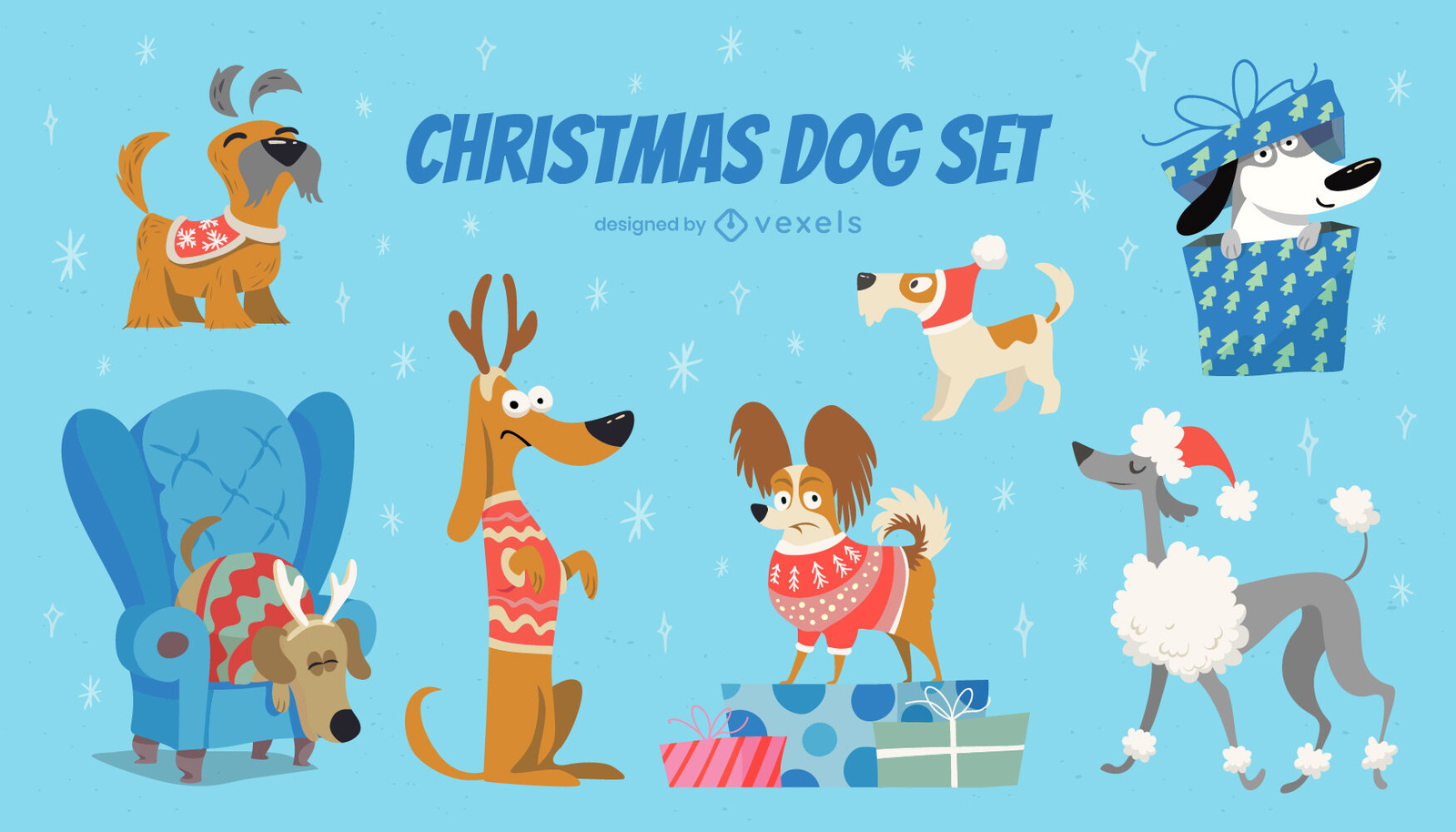 Conjunto de animais de cão de desenho animado de Natal