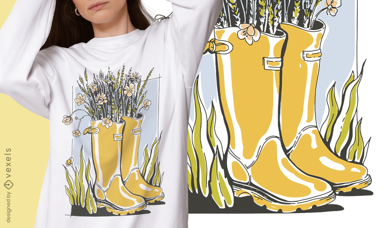 Diseño de camiseta de botas de estilo de vida Cottagecore.
