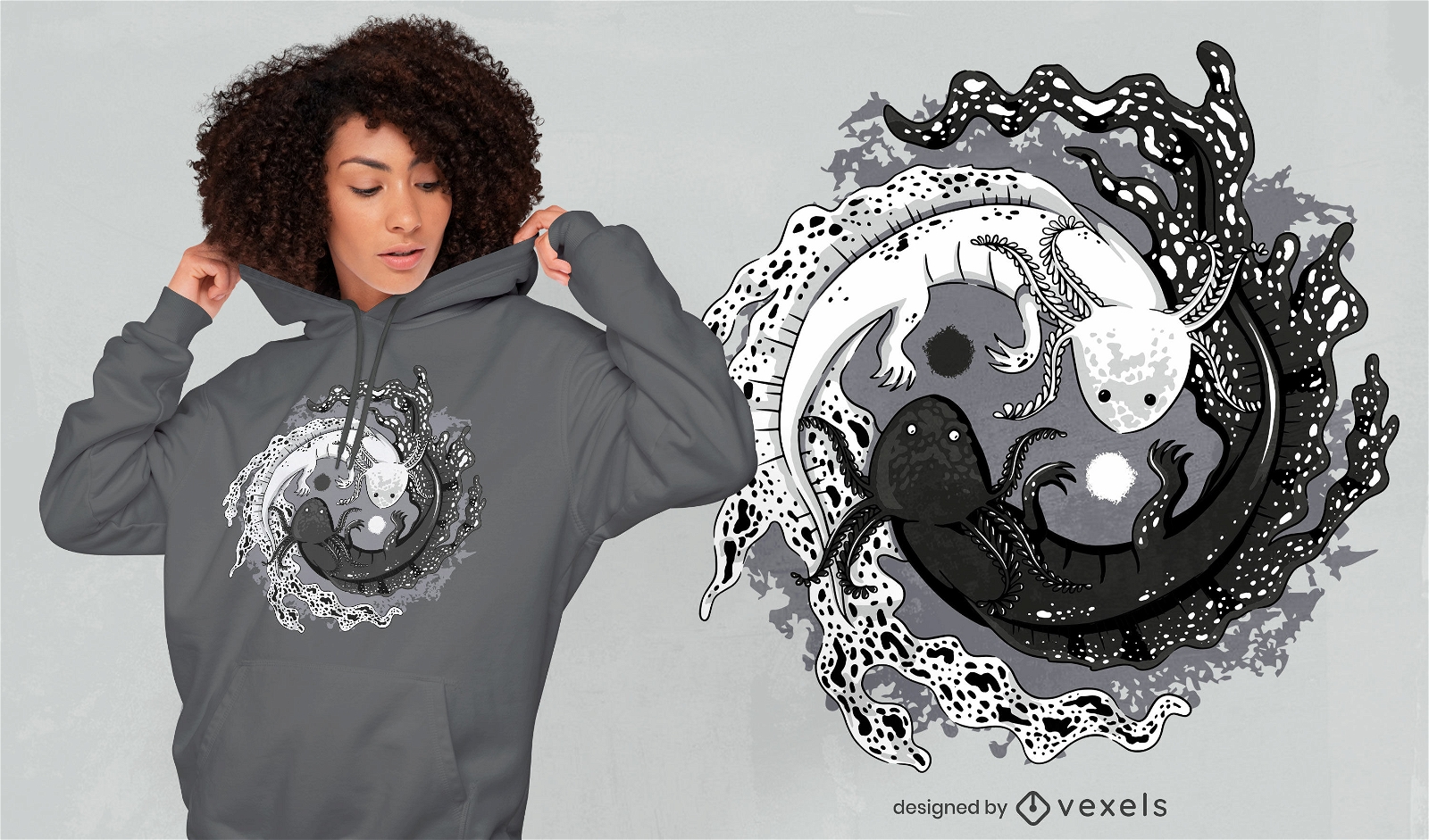 Design de camiseta de equil?brio Axolotl yin yang