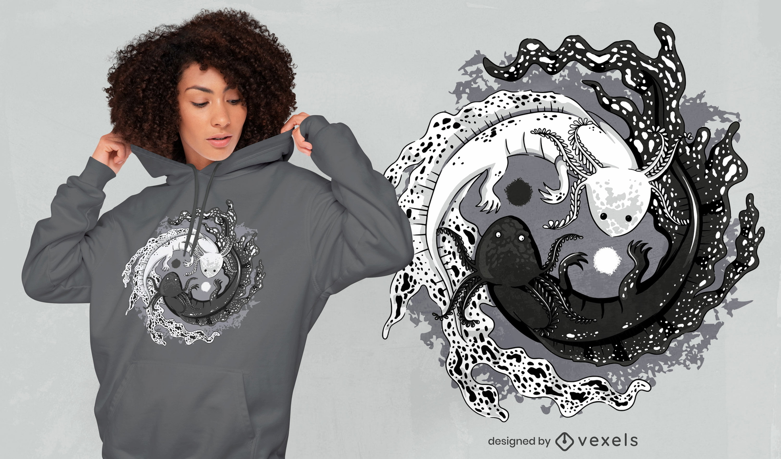 Design de camiseta de equilíbrio Axolotl yin yang