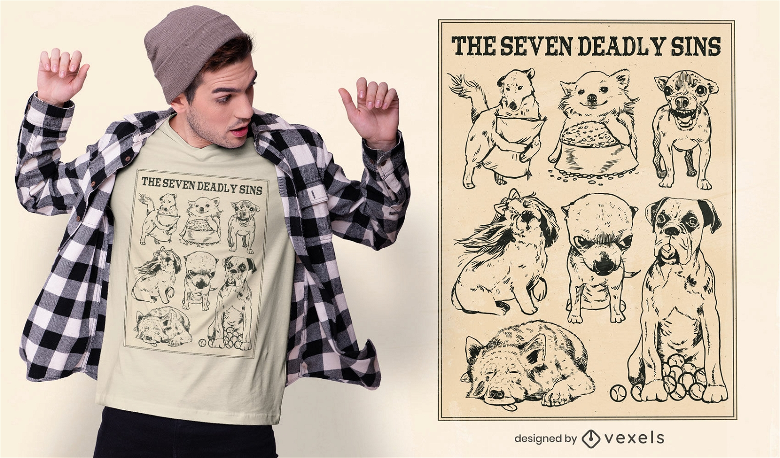 Design de t-shirt do c?o sete pecados mortais