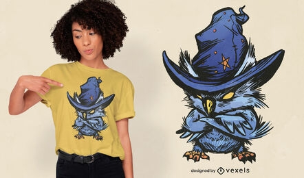 Angry owl with witch hat t-shirt design