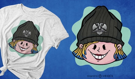 Garota legal com design de t-shirt de desenho animado de chapéu