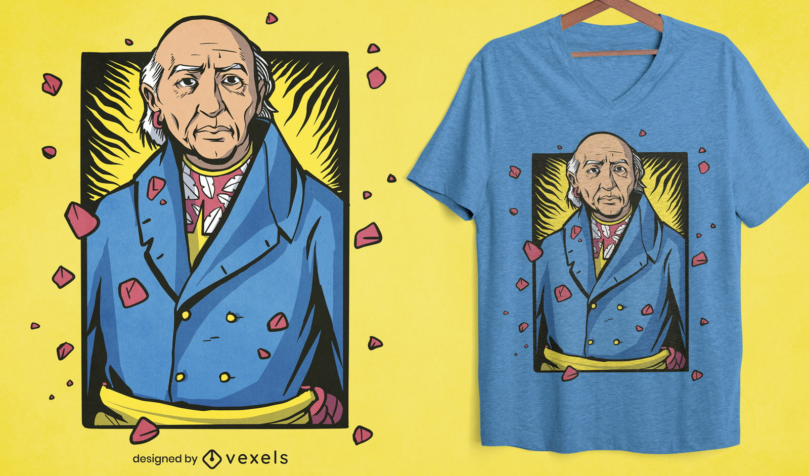 Diseño de camiseta hawaiana de Miguel Hidalgo