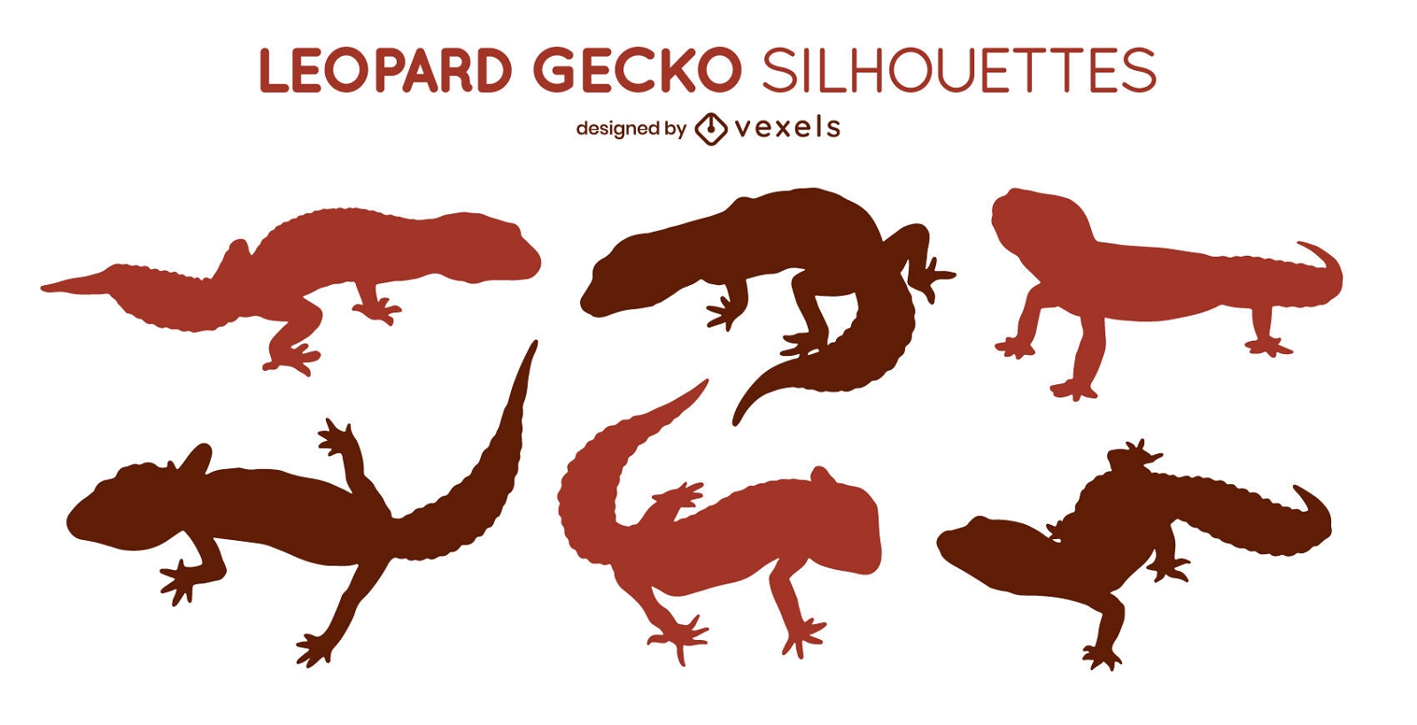 Leopard geckos set of silhouettes