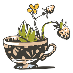 Cottagecore teapot with strawberry plant PNG Design Transparent PNG