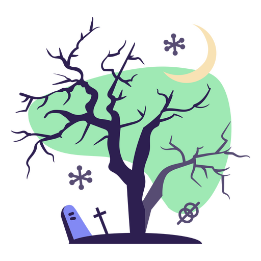 Árbol colorido del cementerio embrujado Diseño PNG