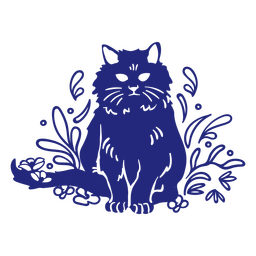 Spooky fluffy cat with flowers PNG Design Transparent PNG