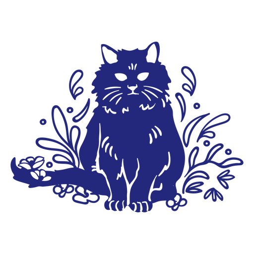 Gruselige, flauschige Katze mit Blumen PNG-Design