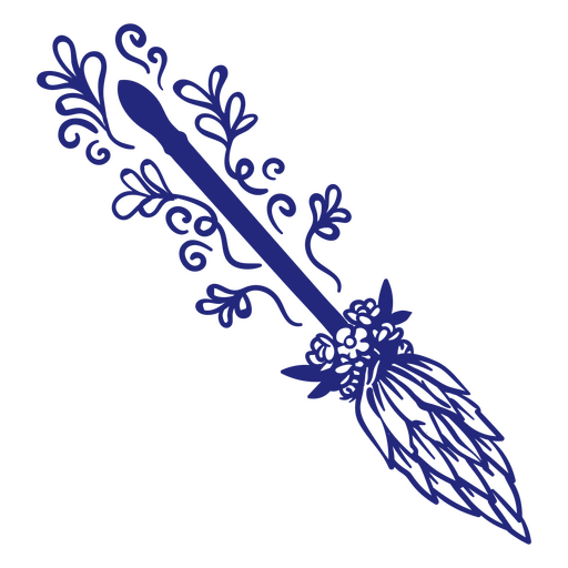 Witch's floral flying broom  PNG Design