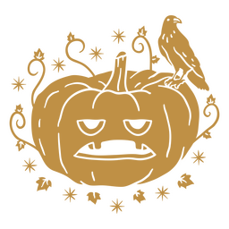 Angry carved pumpkin with crow PNG Design