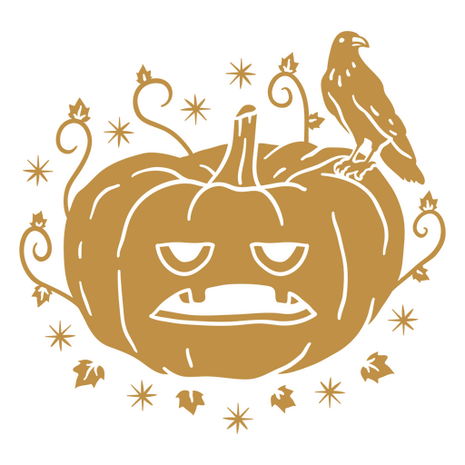 Angry carved pumpkin with crow PNG Design