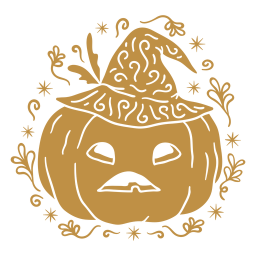 Carved pumpkin with witch hat PNG Design