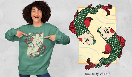Koi-Fisch-T-Shirt-Design im japanischen Stil