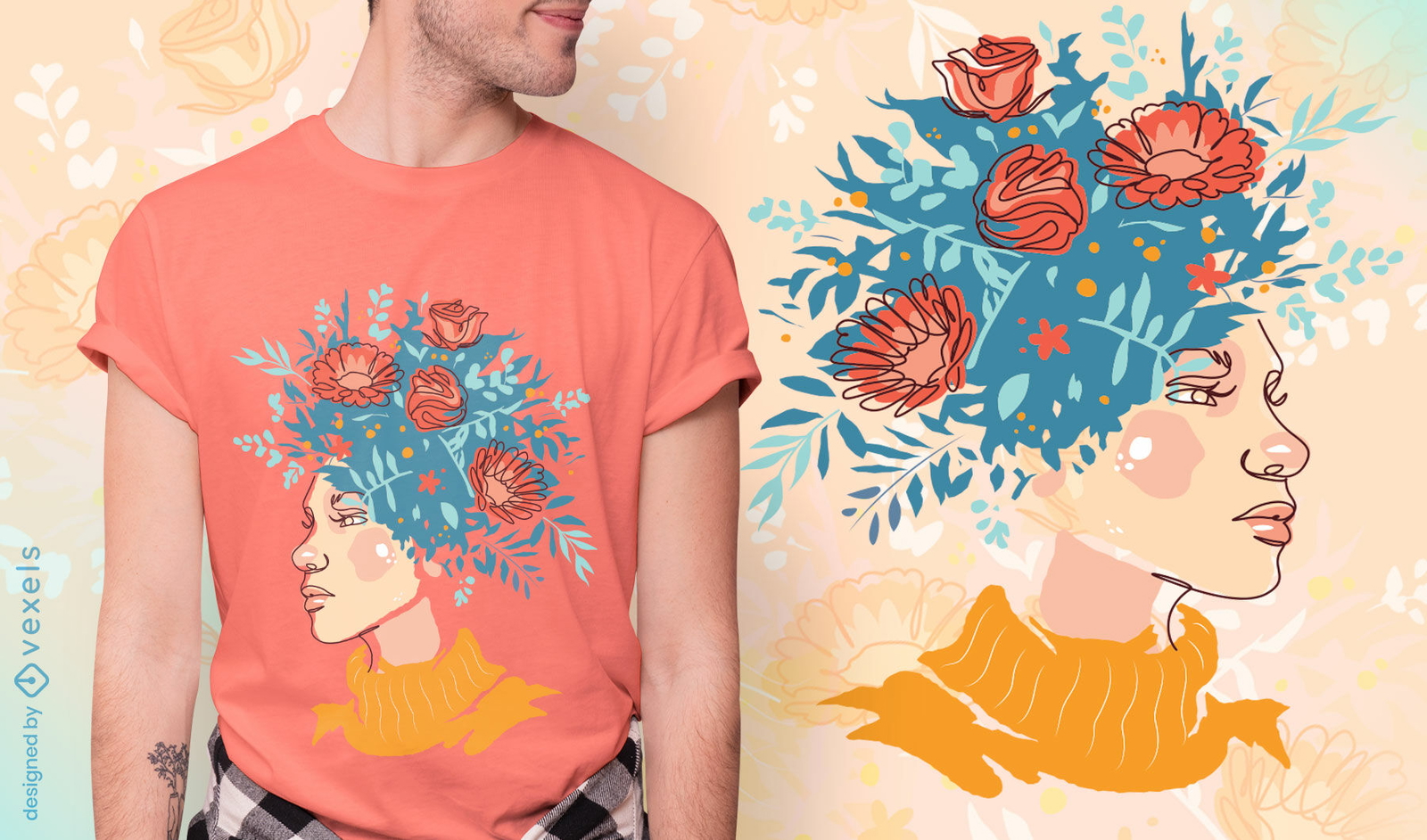 Diseño de camiseta de niña con flores en el pelo