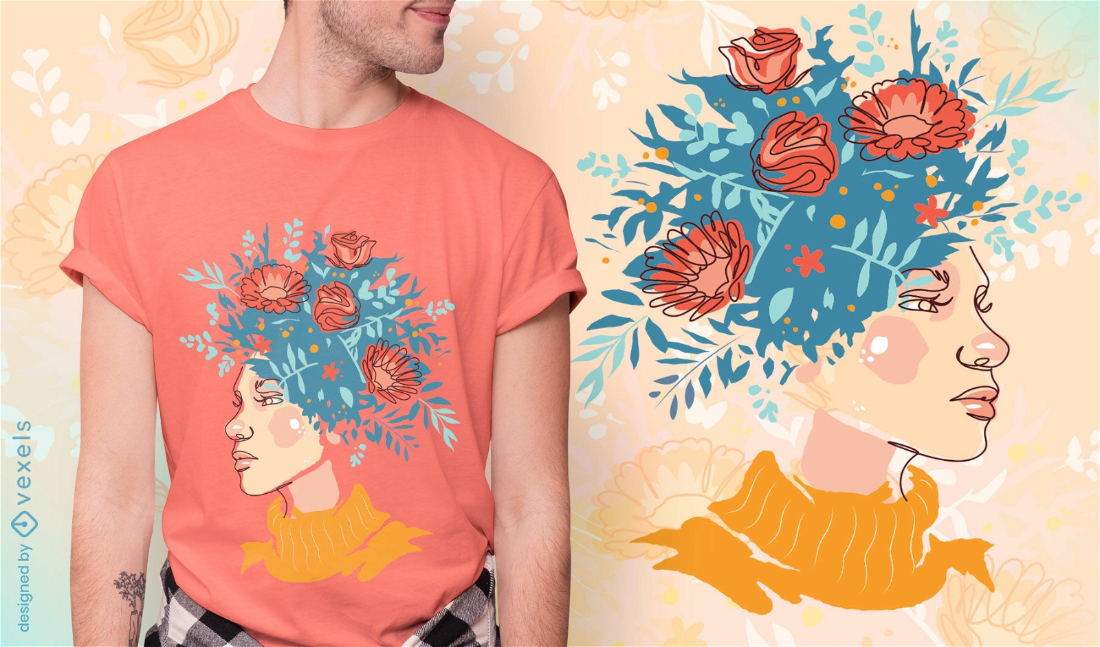 M?dchen mit Blumen im Haar-T-Shirt-Design