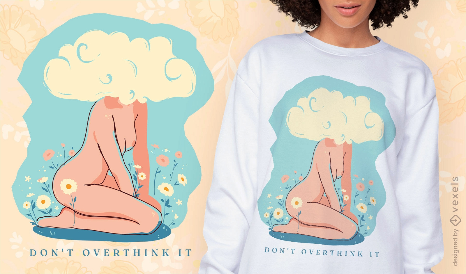 Diseño de camiseta de cabeza de nube de pensamiento excesivo