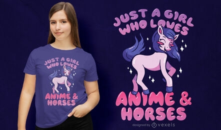 Design fofo de camisetas de anime e cavalos