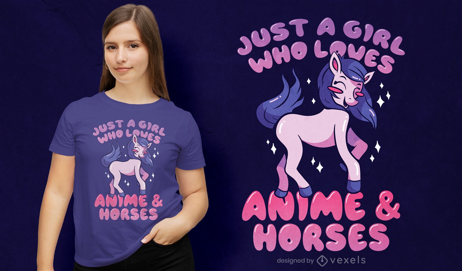 Lindo diseño de camiseta de anime y caballos.