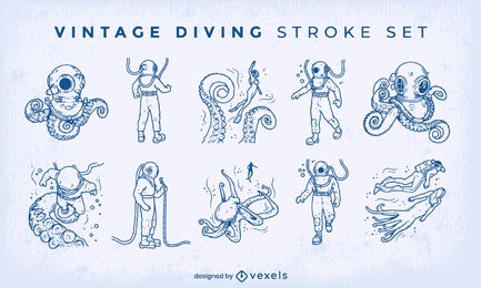 Ocean diving vintage gear stroke set