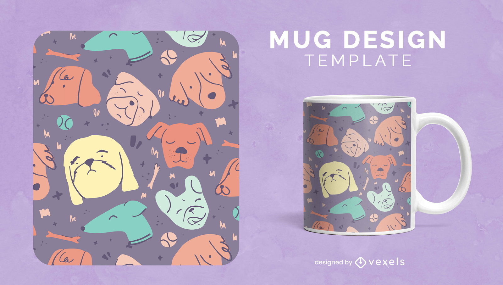 Dog cute animals doodles mug template