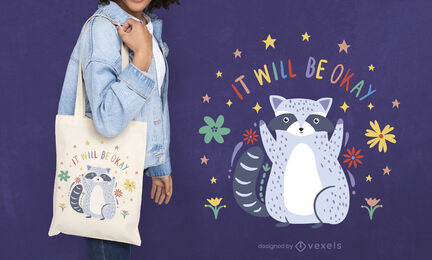 Design motivacional de sacola de guaxinim animal