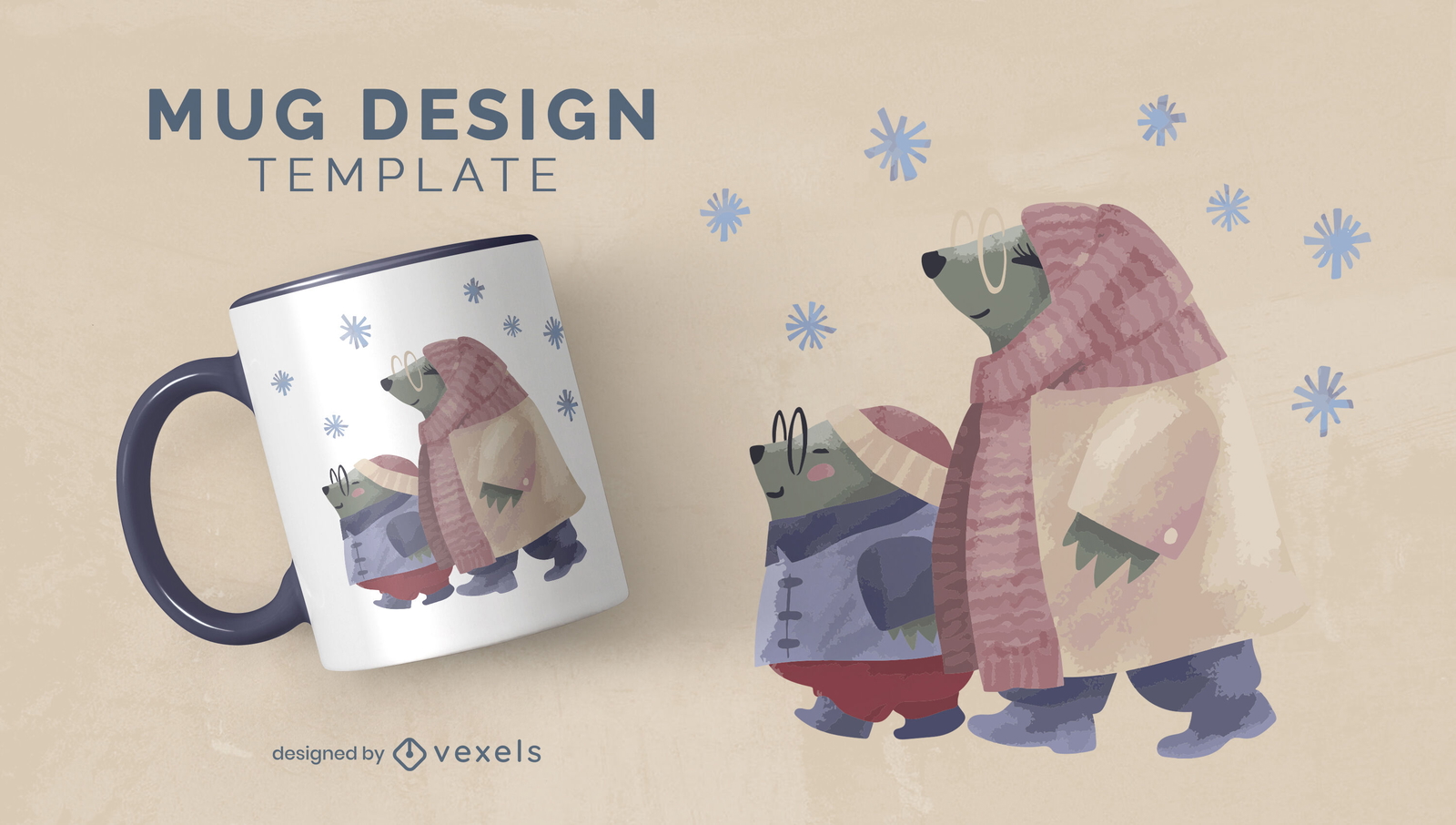 Otter animal family winter mug template