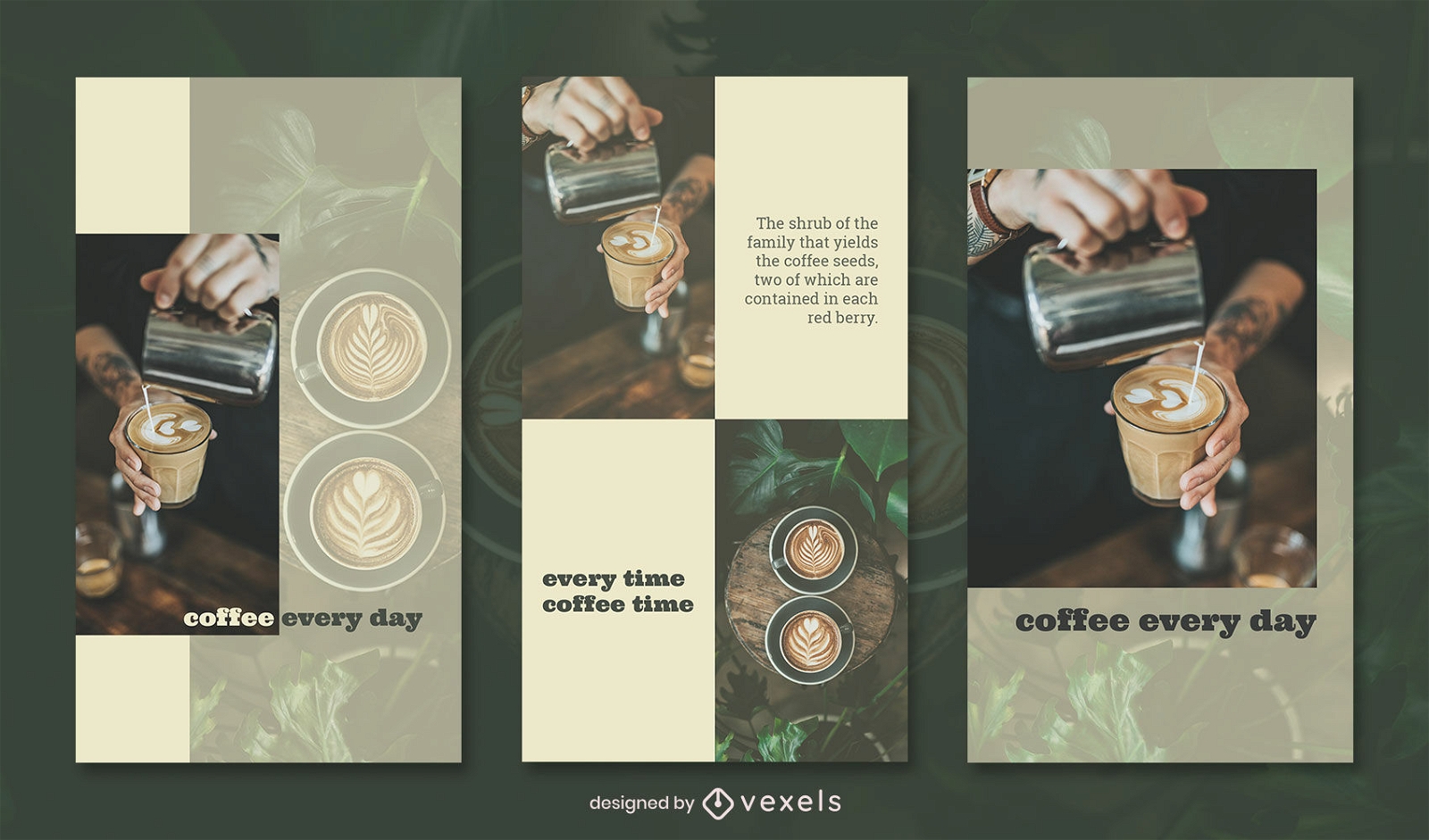 Conjunto de histórias de instagram de fotografia de arte de café