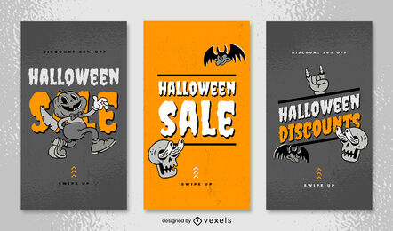 Conjunto de histórias do Instagram de desenhos animados retrô de Halloween