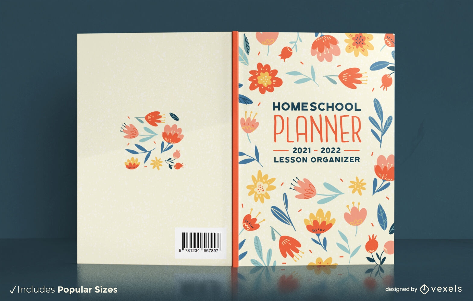 Diseño floral de la portada del libro del planificador de educación en el hogar