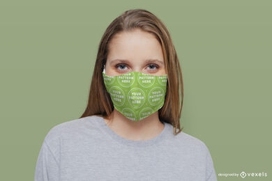 Blond woman solid background face mask mockup