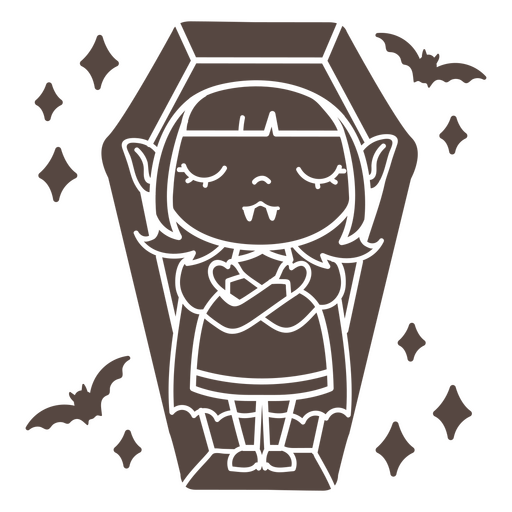 Cute vampire girl sleeping in coffin PNG Design