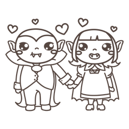 Linda pareja de vampiros de dibujos animados Diseño PNG
