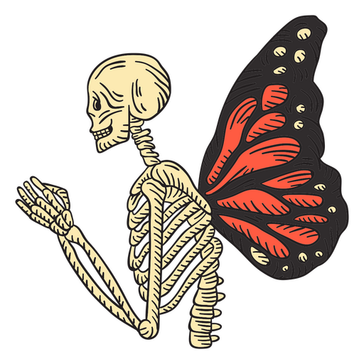 Esqueleto com asas de borboleta Desenho PNG