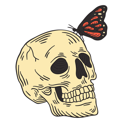 Calavera detallada con mariposa Diseño PNG