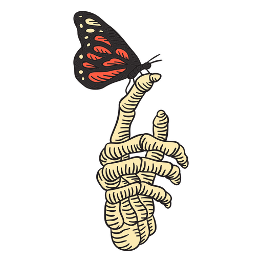 Esqueleto mano sujetando mariposa Diseño PNG