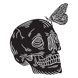 Detaillierter Totenkopf mit Schmetterling an der Spitze PNG-Design