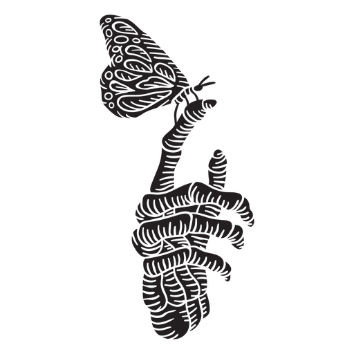 Detaillierte Skeletthand mit Schmetterling PNG-Design
