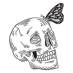 Skull Frontview With Butterfly On Top PNG & SVG Design For T-Shirts