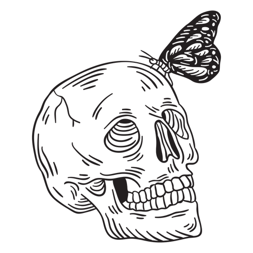 Skull frontview with butterfly on top PNG Design